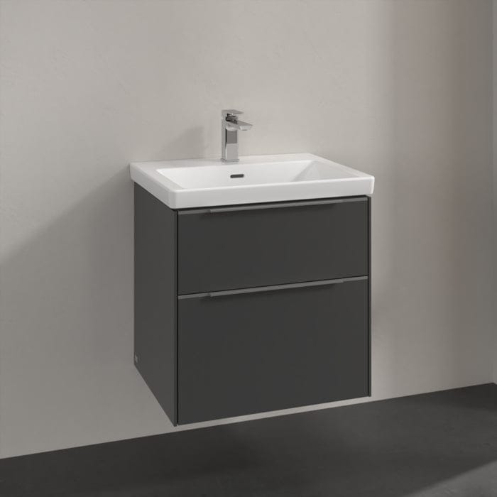 Villeroy & Boch Wall Mounted Vanity Unit Graphite with Chrome Handles Villeroy & Boch Subway 3.0 Wall Hung 600mm Two Drawer Vanity Unit with Basin