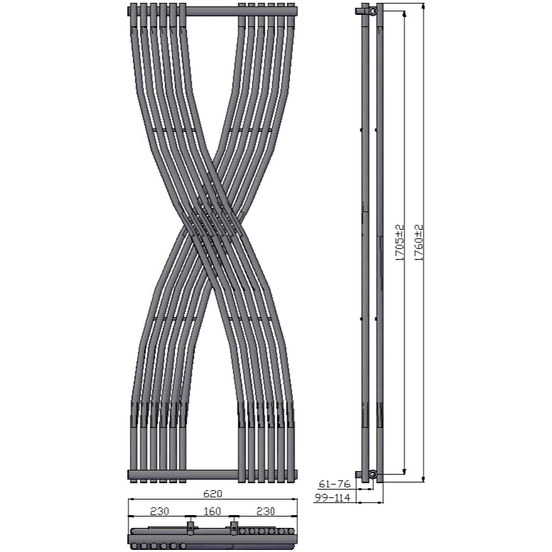 Reina Unique Radiator Reina Dimaro Designer Radiator - 1760 x 620mm - Central Heating