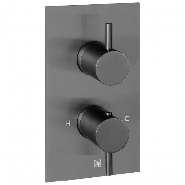 JTP Concealed Shower Valve Brushed Black JTP VOS 2 Outlet, 2 Handle, Concealed Thermostatic Shower Valve