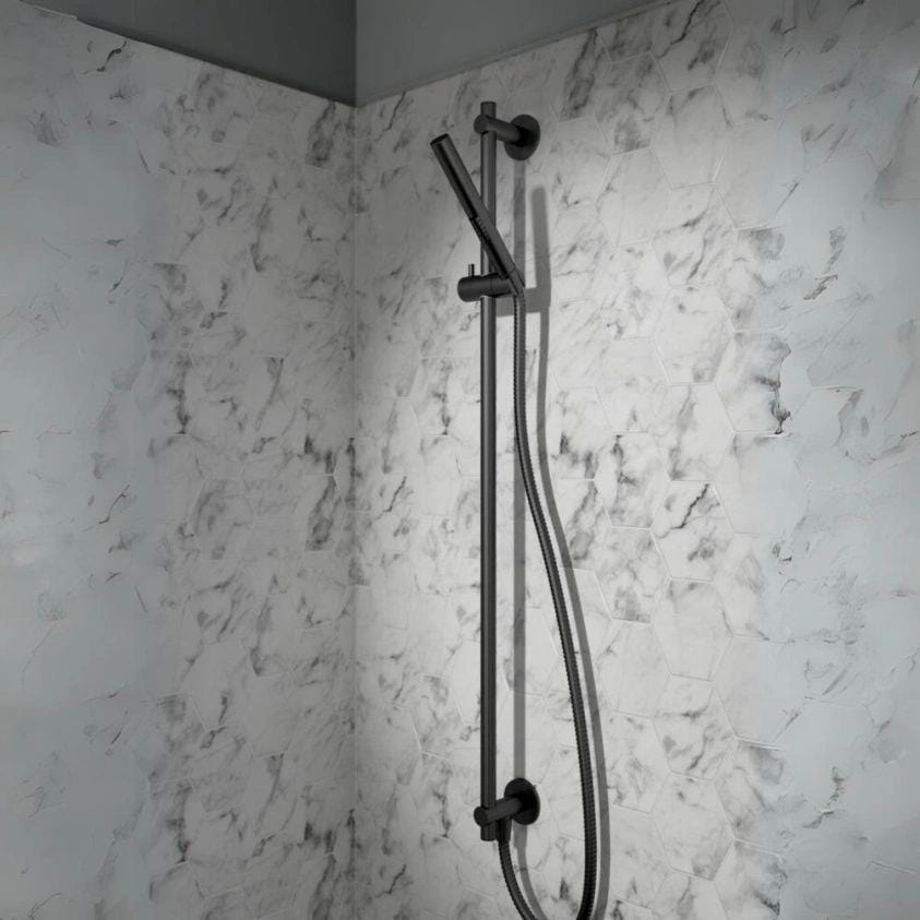 JTP Shower Riser Rail Matt Black JTP VOS Slide Rail with Single Function Shower Handset and Hose with Bottom Outlet