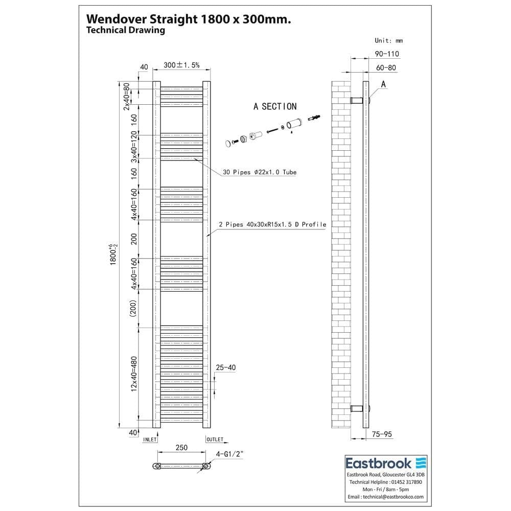 Eastbrook Wendover Straight Heated Towel Rail in Anthracite