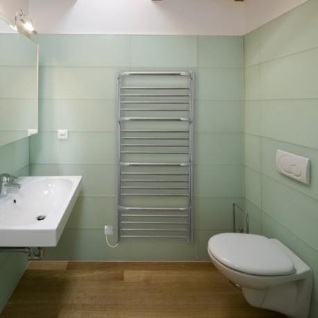 JIS Designer Towel Radiator Polished Chrome / Electric Only with Cylindrical Adjustable Element JIS Sussex Findon Vertical Stainless Steel Designer Heated Towel Rail