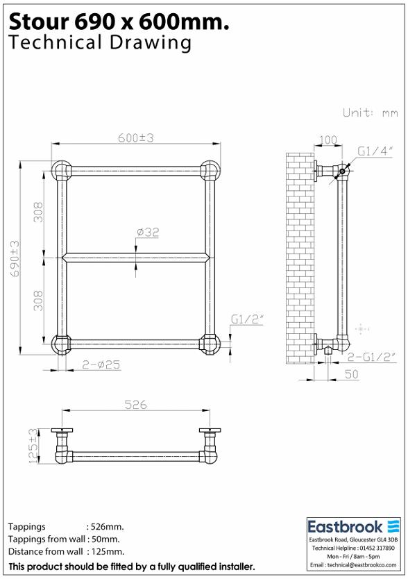 Eastbrook Traditional Towel Rail Eastbrook Stour Vertical Traditional Heated Towel Rail in Anthracite