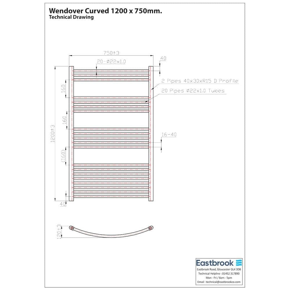 Eastbrook Wendover Curved Vertical Heated Towel Rail in Chrome