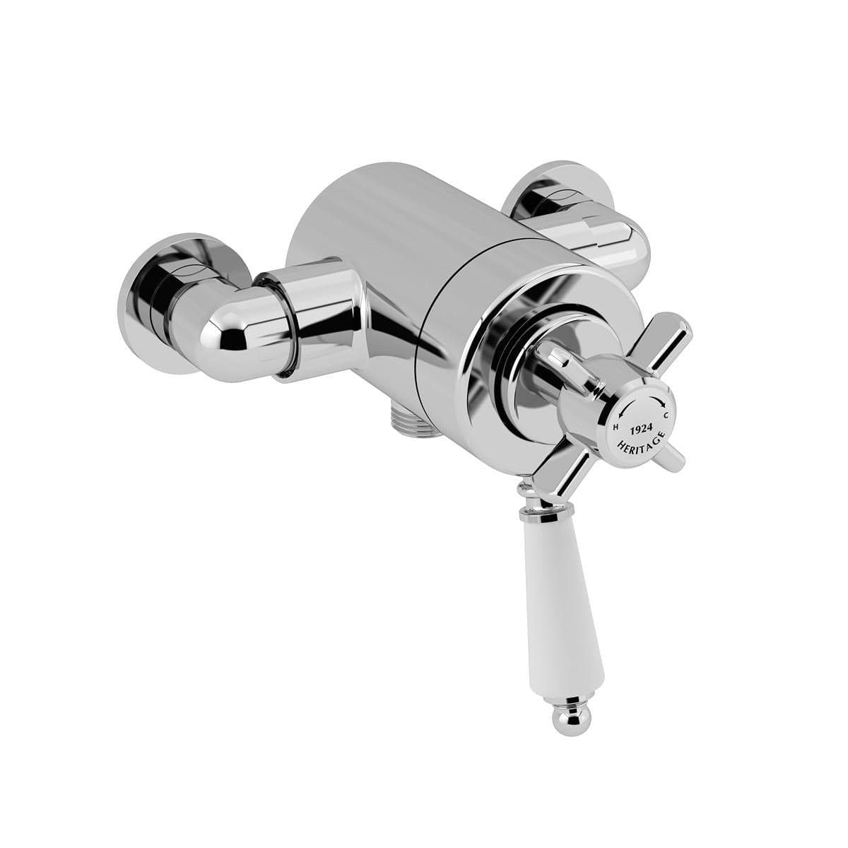 Heritage Exposed Shower Valve Chrome / Bottom Outlet Connection Heritage Dawlish Exposed Thermostatic, I Outlet, 2 Handle Shower Valve