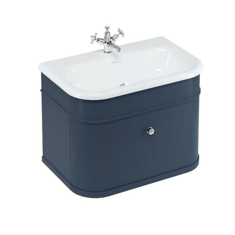 Burlington Wall Mounted Vanity Unit Blue / Natural Stone Roll Top Basin - 1 Tap Hole / Chrome Burlington Chalfont 750mm Wall Mounted Single Drawer Vanity Unit with Basin