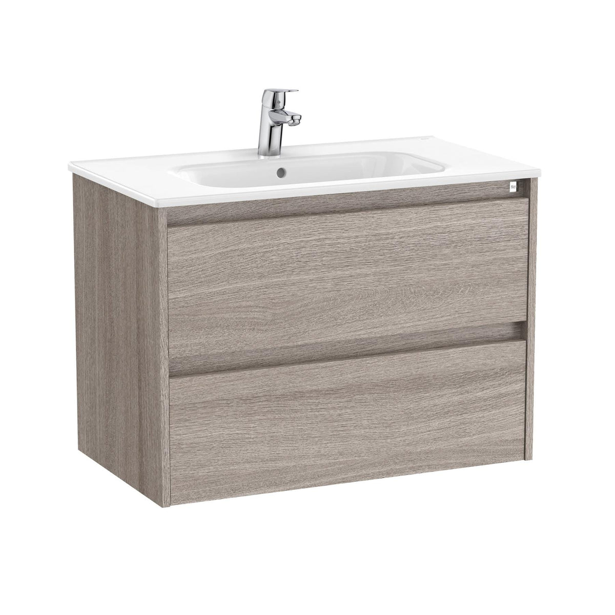 Roca Wall Mounted Vanity Unit City Oak Roca Tenet 800mm Wall Mounted Two Drawer Vanity Unit with Basin