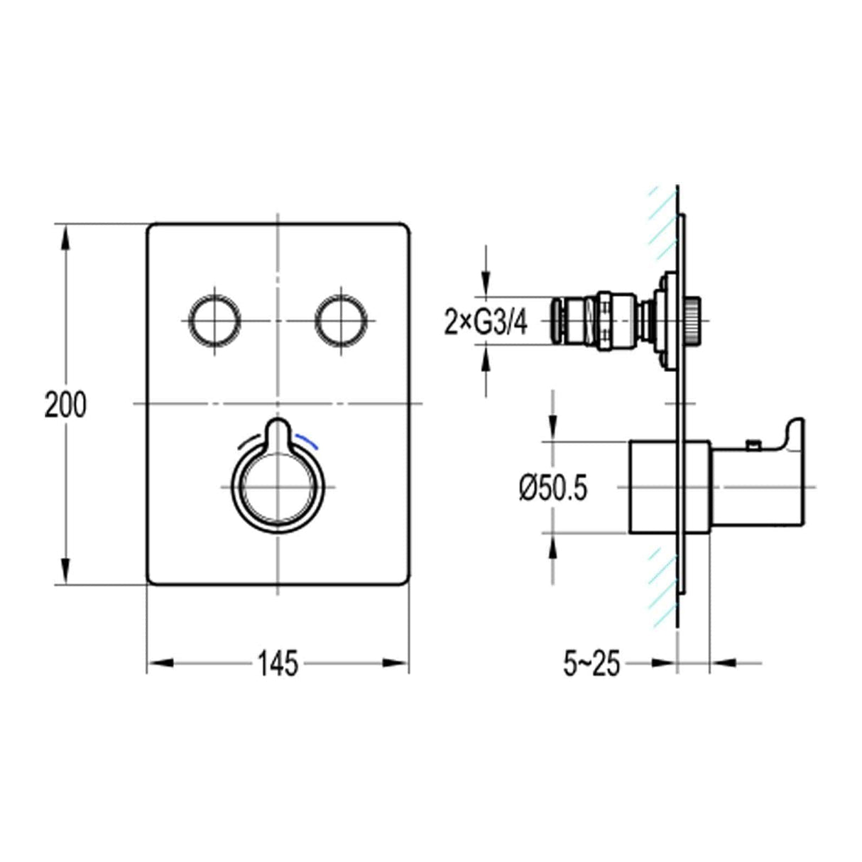Flova Concealed Shower Valve Flova Moonlight Square 2 Outlet GoClick Finishing Set