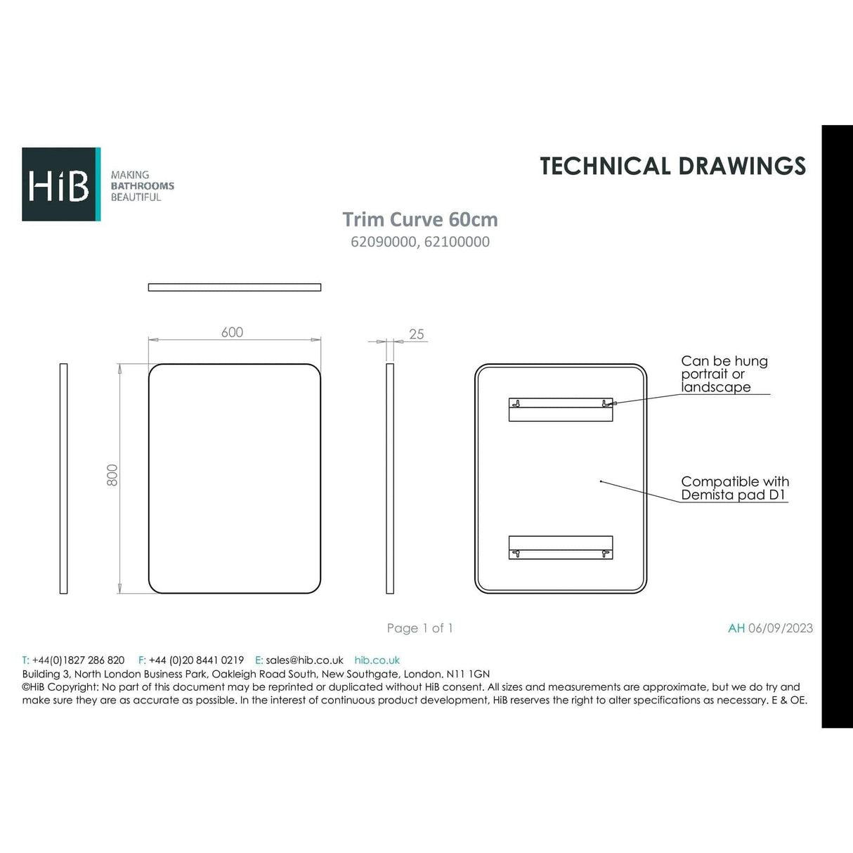 HiB Standard Mirror 800 x 800mm / Black HiB Trim Curve Bathroom Mirror