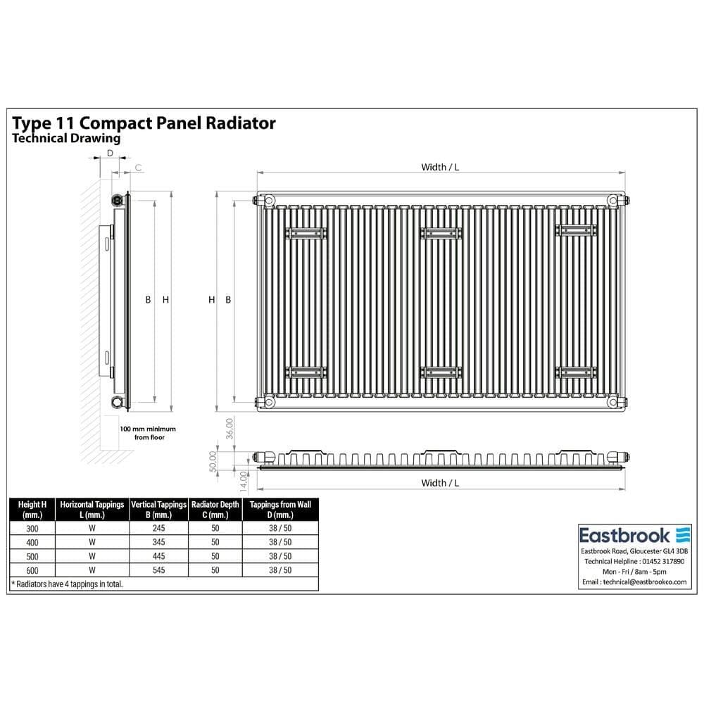 Aquarius Type 11 Compact Panel Radiator In Gloss White