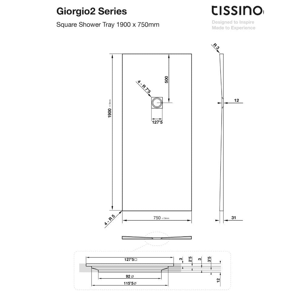 Tissino Giorgio2 Rectangle Shower Tray in Grey Slate