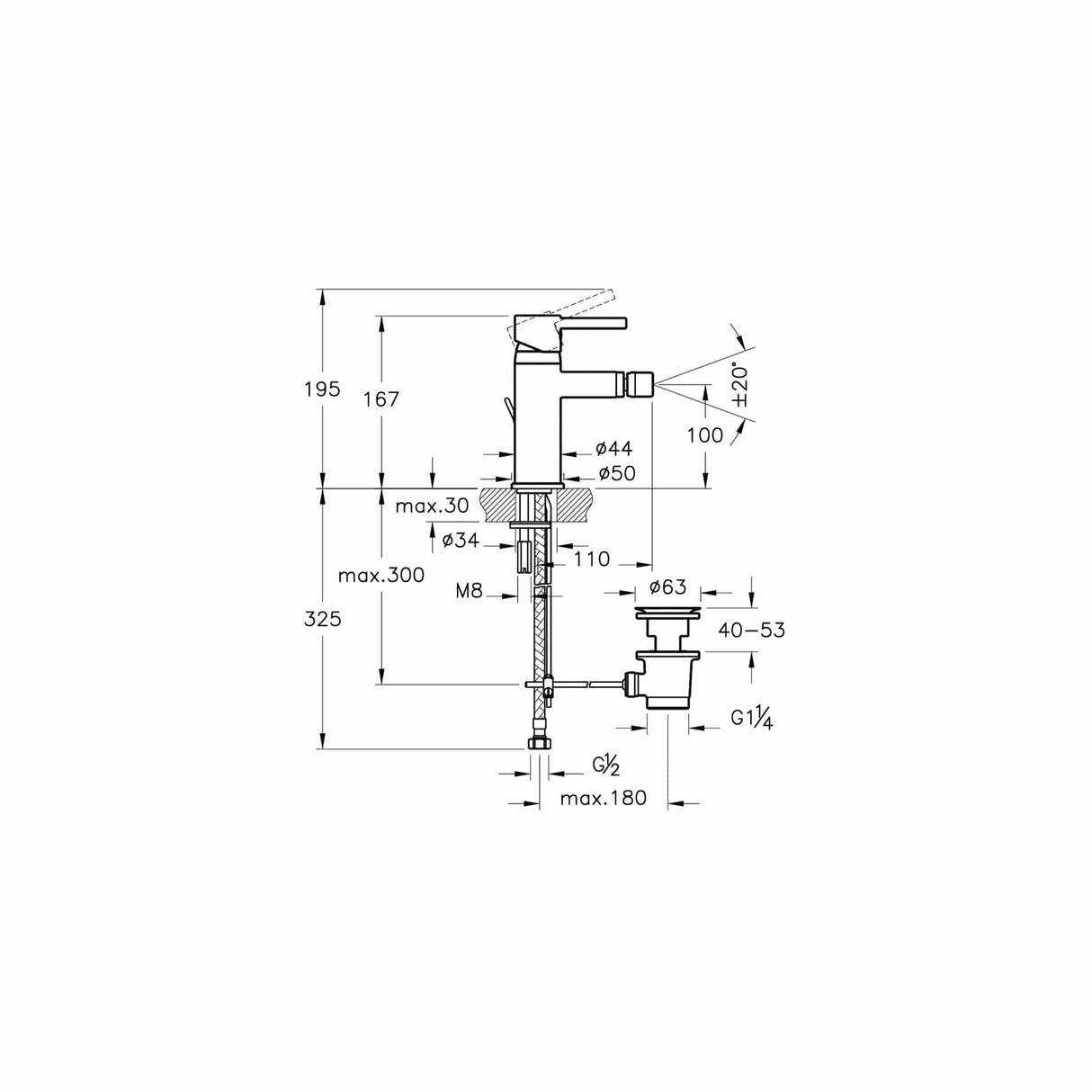 VitrA Bidet Tap VitrA Minimax S Bidet Mixer Tap with Pop-up Waste