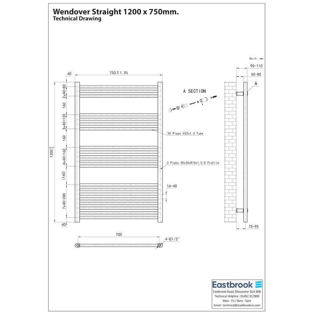 Eastbrook Wendover Straight Vertical Heated Towel Rail in White
