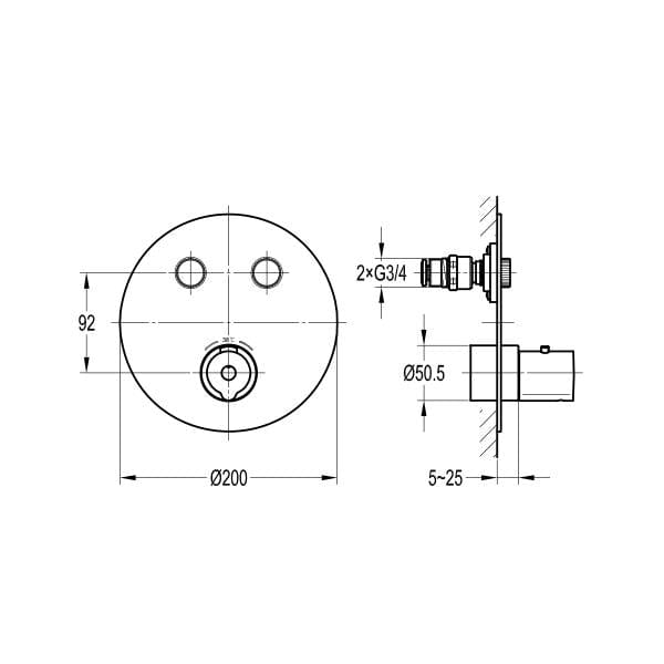 Flova Concealed Shower Valve Flova Allore 2 Outlet GoClick Finishing Set in Diamond Chrome