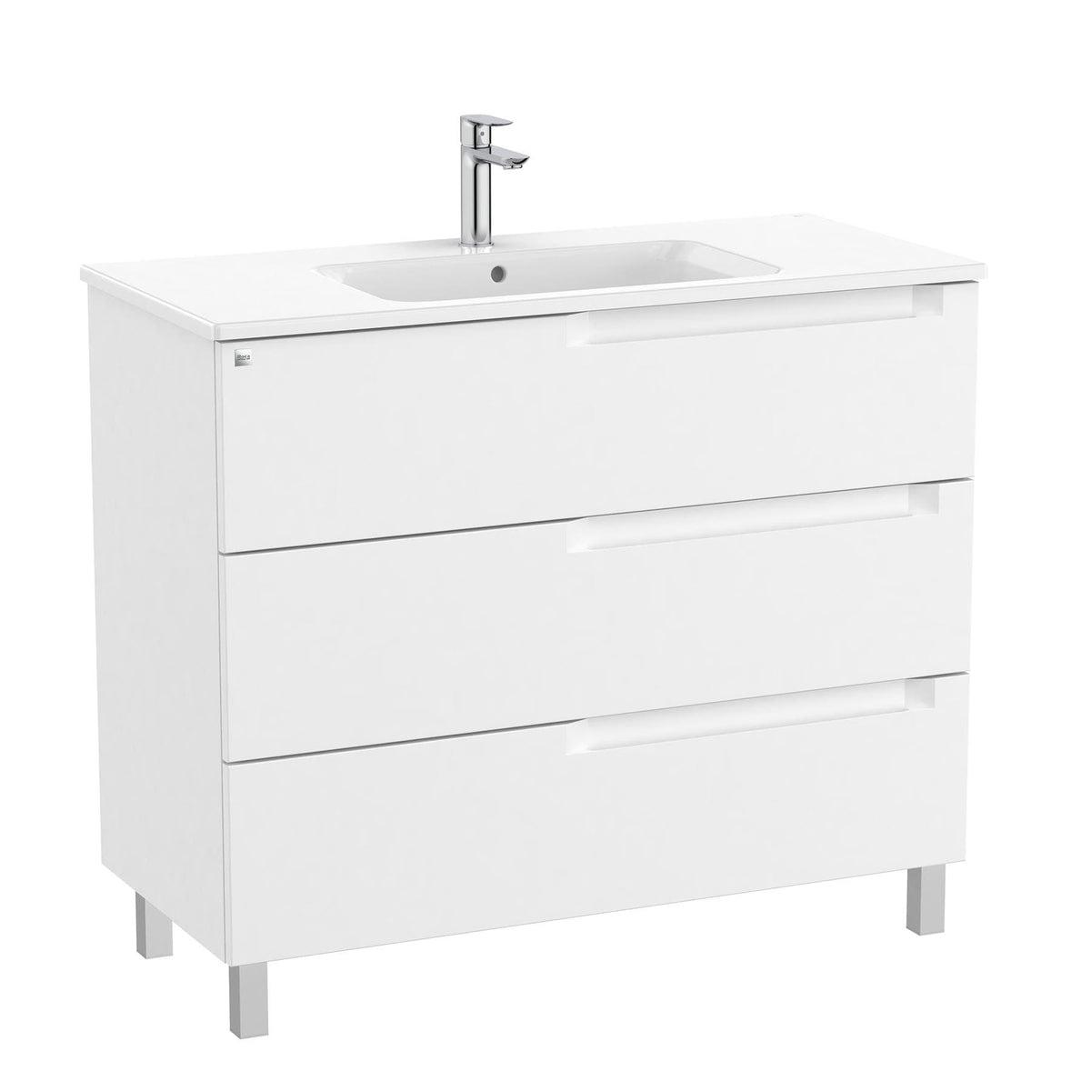 Roca Floor Standing Vanity Unit Matt White / Central Roca Aleyda 1000mm Floor Standing Three Drawer Vanity Unit with Basin