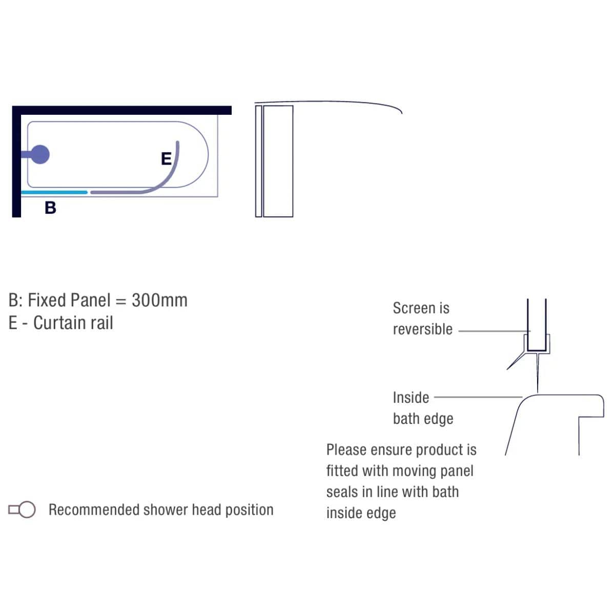 Merlyn Bath Screen Merlyn Curved Curtain Rail with Bath Screen