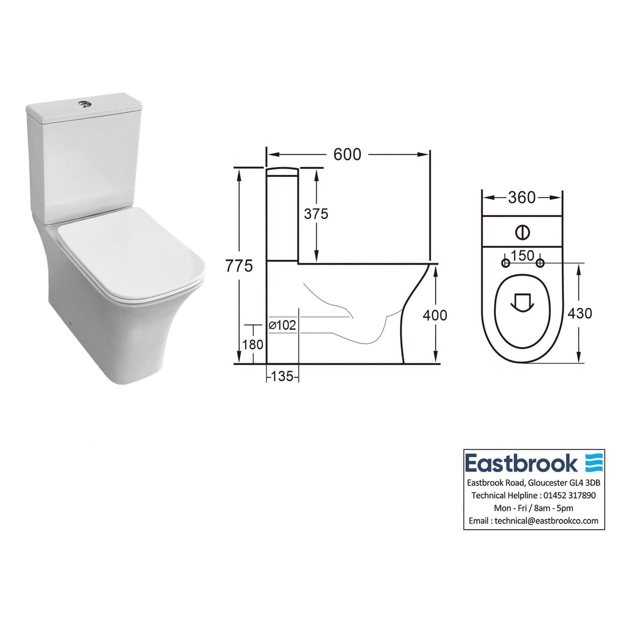 Eastbrook Close Coupled Toilet Eastbrook Beddington Close Coupled Back To Wall Toilet with Eco Vortex Flush and Soft Close Seat