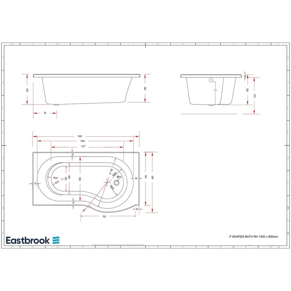 Eastbrook P-Shaped Shower Bath Eastbrook Shannon P-Shape Shower Bath