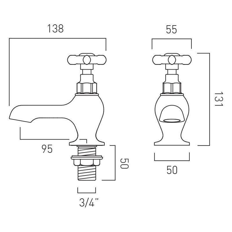 Vado Pillar Bath Tap Booth & Co. Axbridge Crosshead Bath Pillar Taps (Pair)