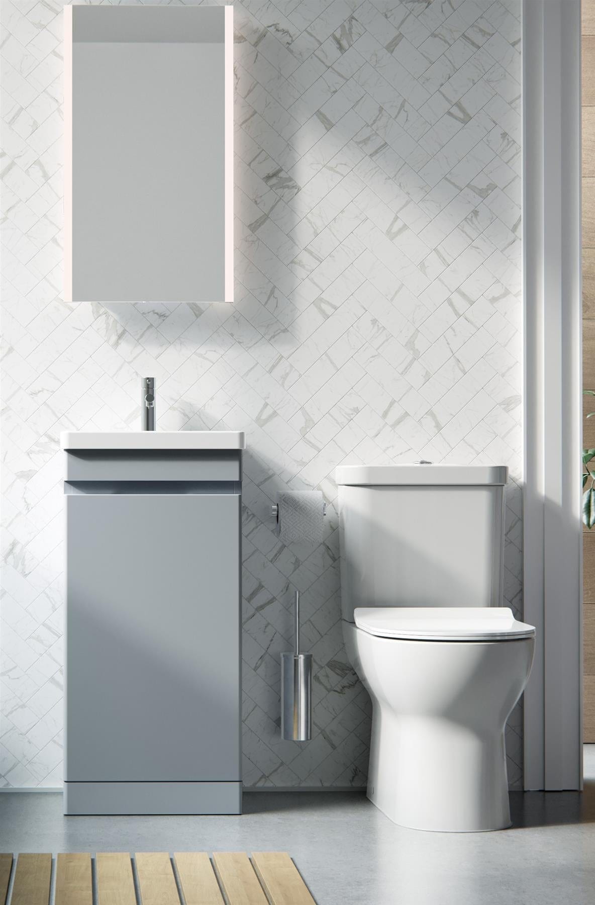 Saneux Close Coupled Toilet Saneux Air Open Back Close Coupled Rimless Toilet with Soft Close Seat - AIRCC77