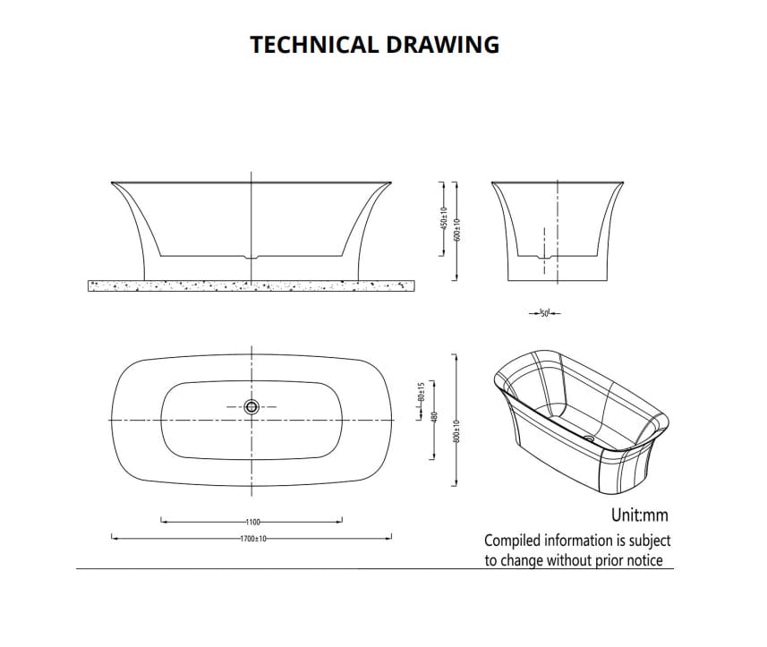 Imex Modern Freestanding Bath Imex Blade Double Ended Freestanding Bath - 1700 x 800