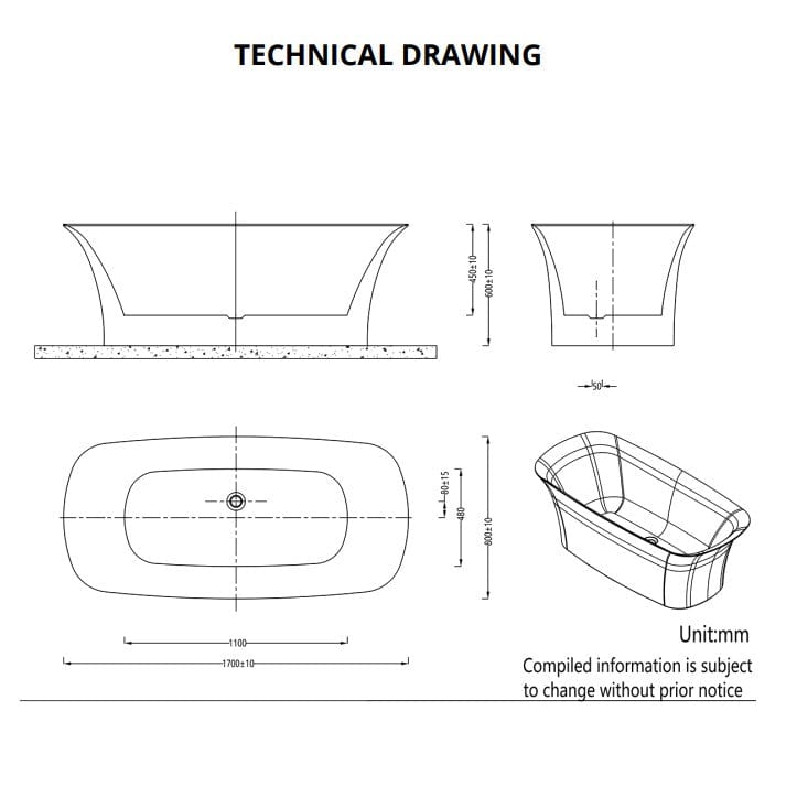 Imex Modern Freestanding Bath Imex Blade Double Ended Freestanding Bath - 1700 x 800mm