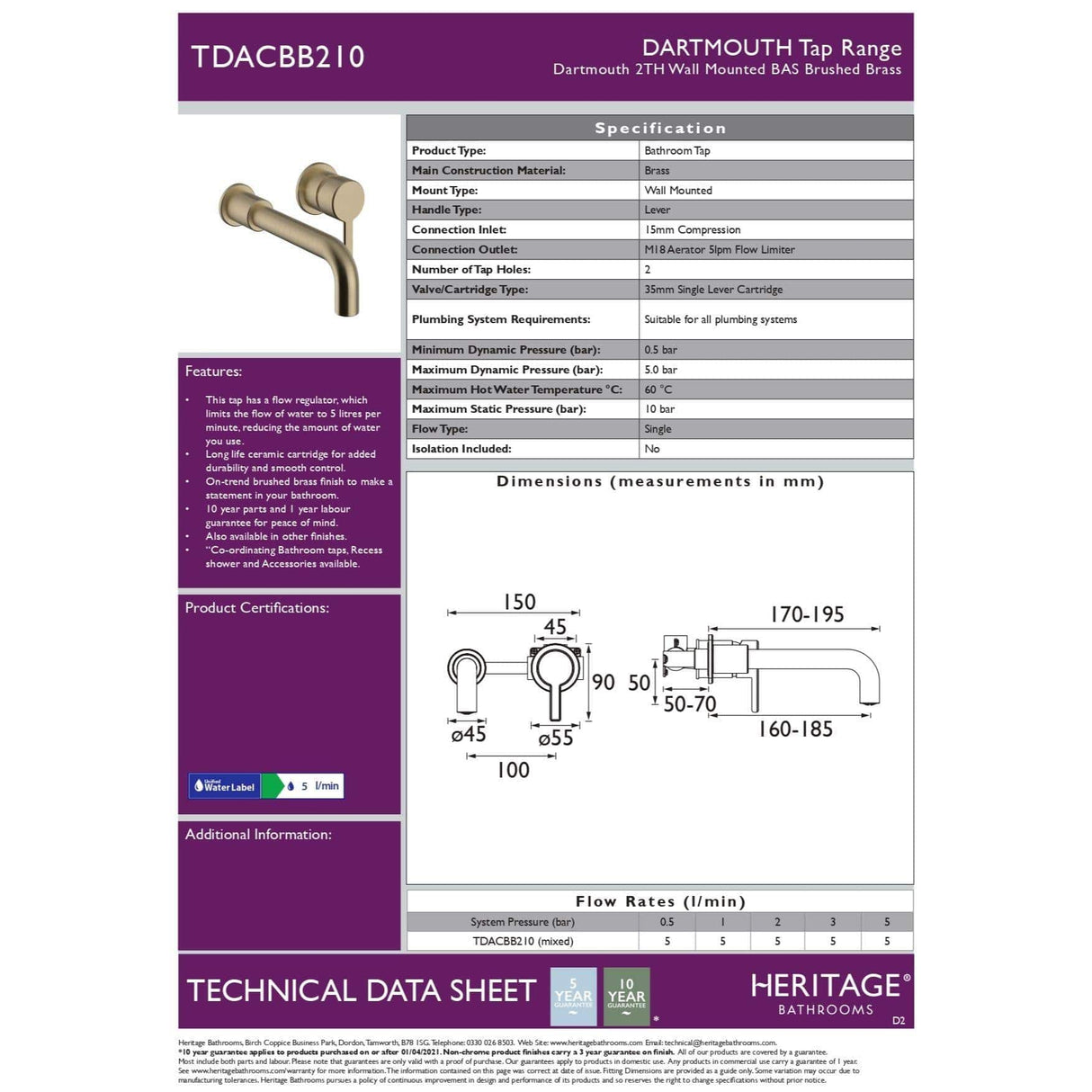 Heritage Wall Mounted Basin Tap Heritage Dartmouth 2 Tap Hole Wall Mounted Basin Mixer Tap