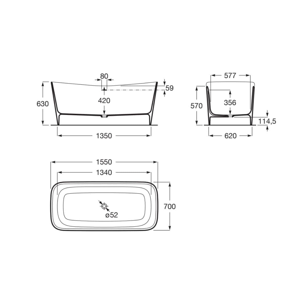 Roca Modern Freestanding Bath Roca Maui Square Freestanding Stonex® Oval Bath with Click-Clack Waste
