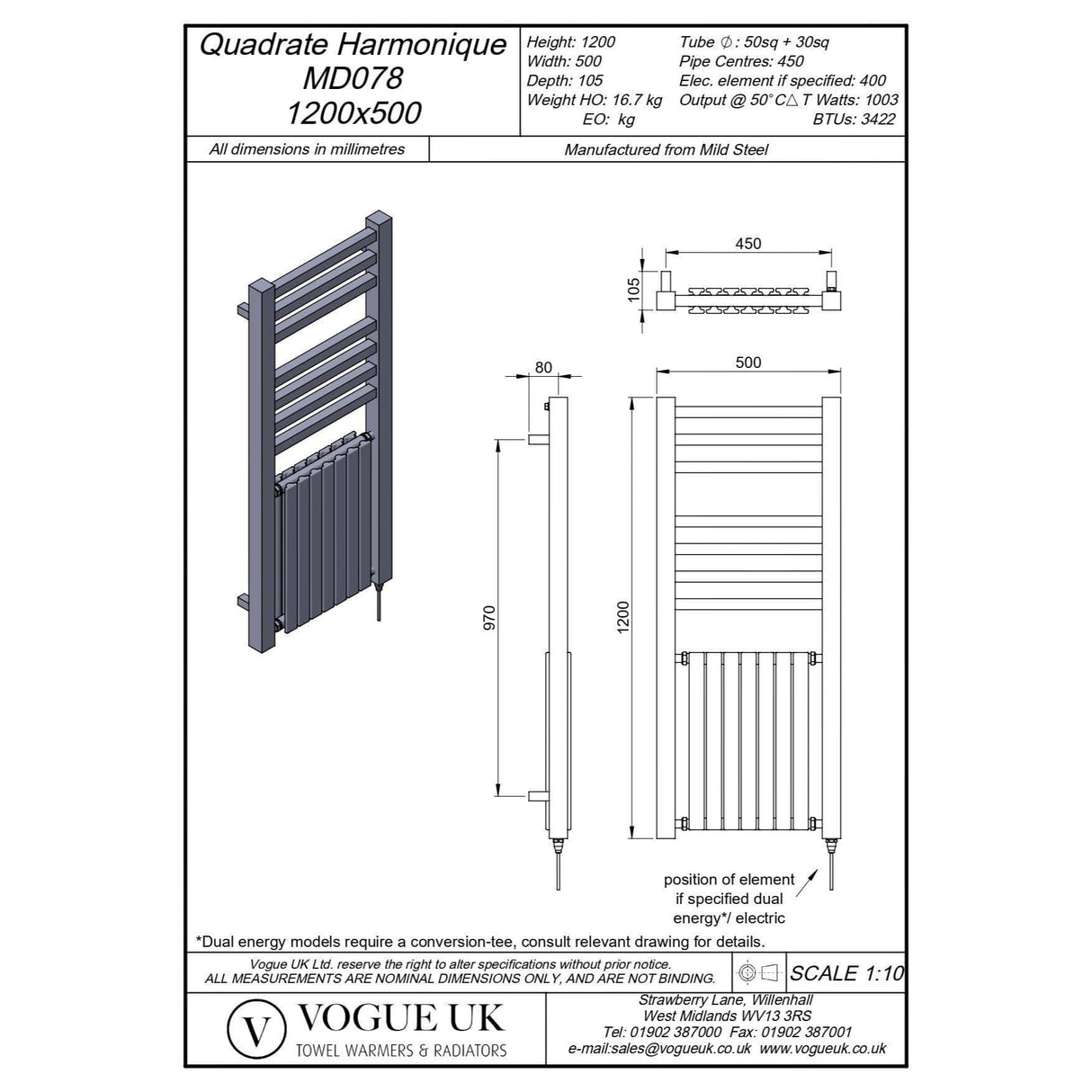 Vogue Designer Towel Radiator Central Heating Vogue Quadrate Harmonique Straight Designer Towel Radiator in Chrome