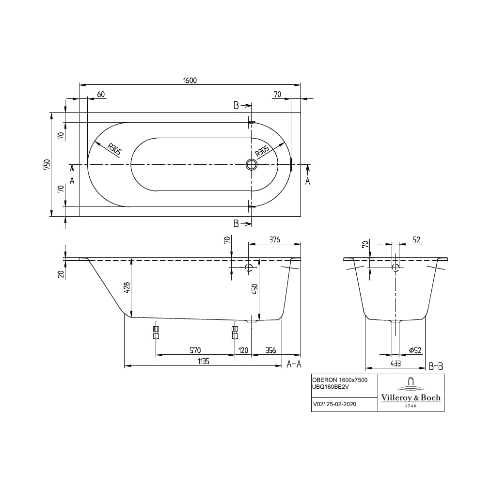Villeroy & Boch Single Ended Bath Villeroy & Boch Oberon Quaryl Single Ended Bath