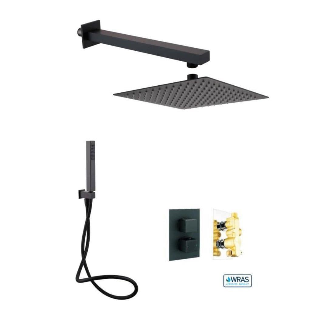 Aquarius Concealed Shower Set Matt Black Aquarius RainLux Square 2 Outlet Shower Bundle