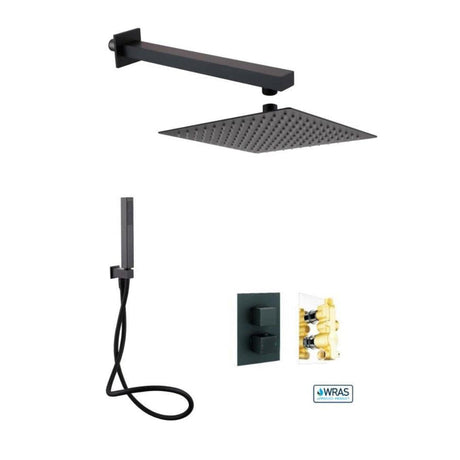 Aquarius Concealed Shower Set Matt Black Aquarius RainLux Square 2 Outlet Shower Bundle