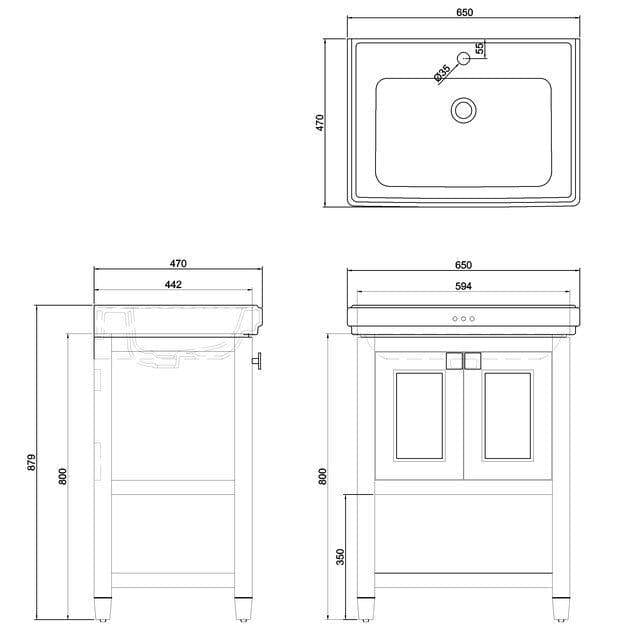 Burlington Floor Standing Vanity Unit Burlington Riviera Floor Standing 650mm Vanity Unit with Square Basin