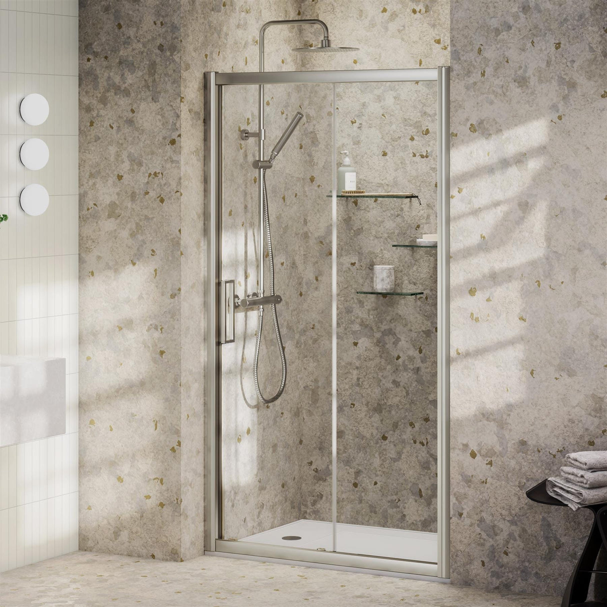 Aquarius Sliding Shower Door Silver / 1000mm Aquarius Pluvia 8mm Sliding Shower Door