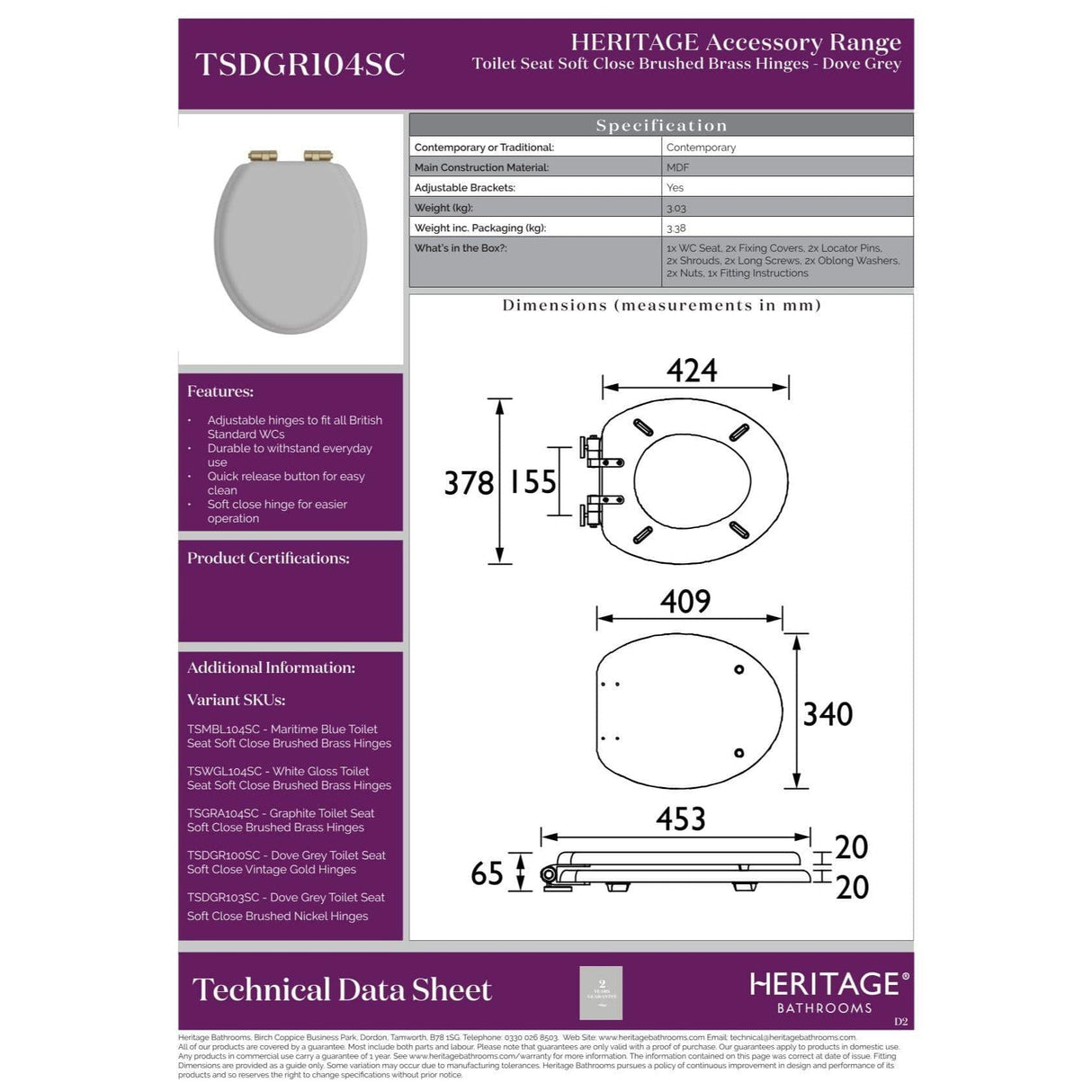 Heritage Soft Close Wooden Toilet Seat