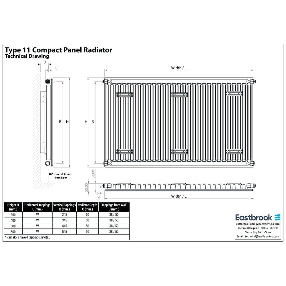 Aquarius Type 11 Compact Panel Radiator In Gloss White