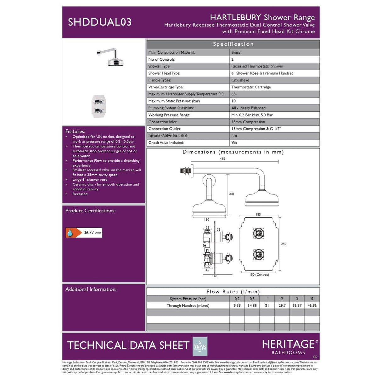 Heritage Concealed Shower Set Heritage Hartlebury Concealed Shower with Deluxe Fixed Head in Chrome