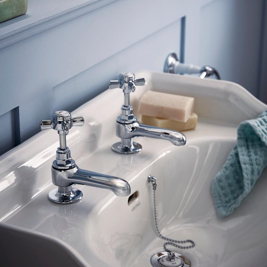 Heritage Pillar Basin Tap Chrome Heritage Dawlish Basin Pillar Taps (Pair)