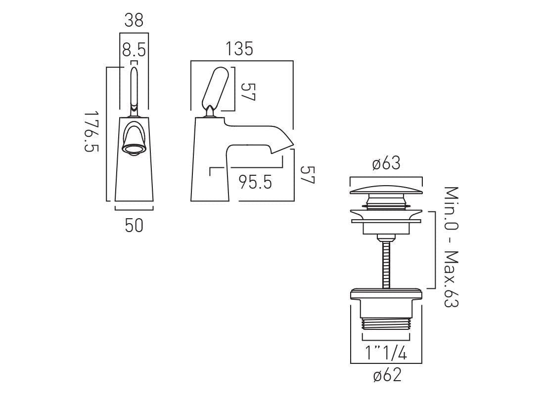 VADO Mono Basin Tap Vado Arrondi Mini Mono Basin Mixer Tap with Universal Waste in Chrome