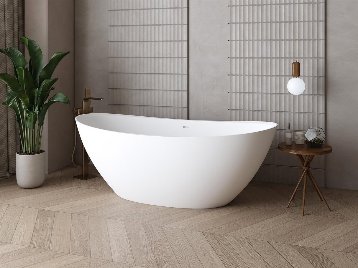 Aquarius Modern Freestanding Bath Aquarius Maggiore Freestanding Stone Bath in Gloss White - 1670 x 818mm