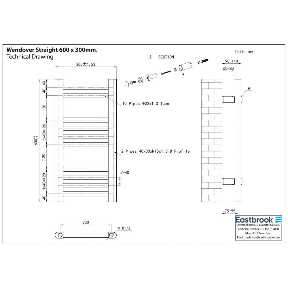 Eastbrook Ladder Rails Eastbrook Wendover Straight Heated Towel Rail in Anthracite