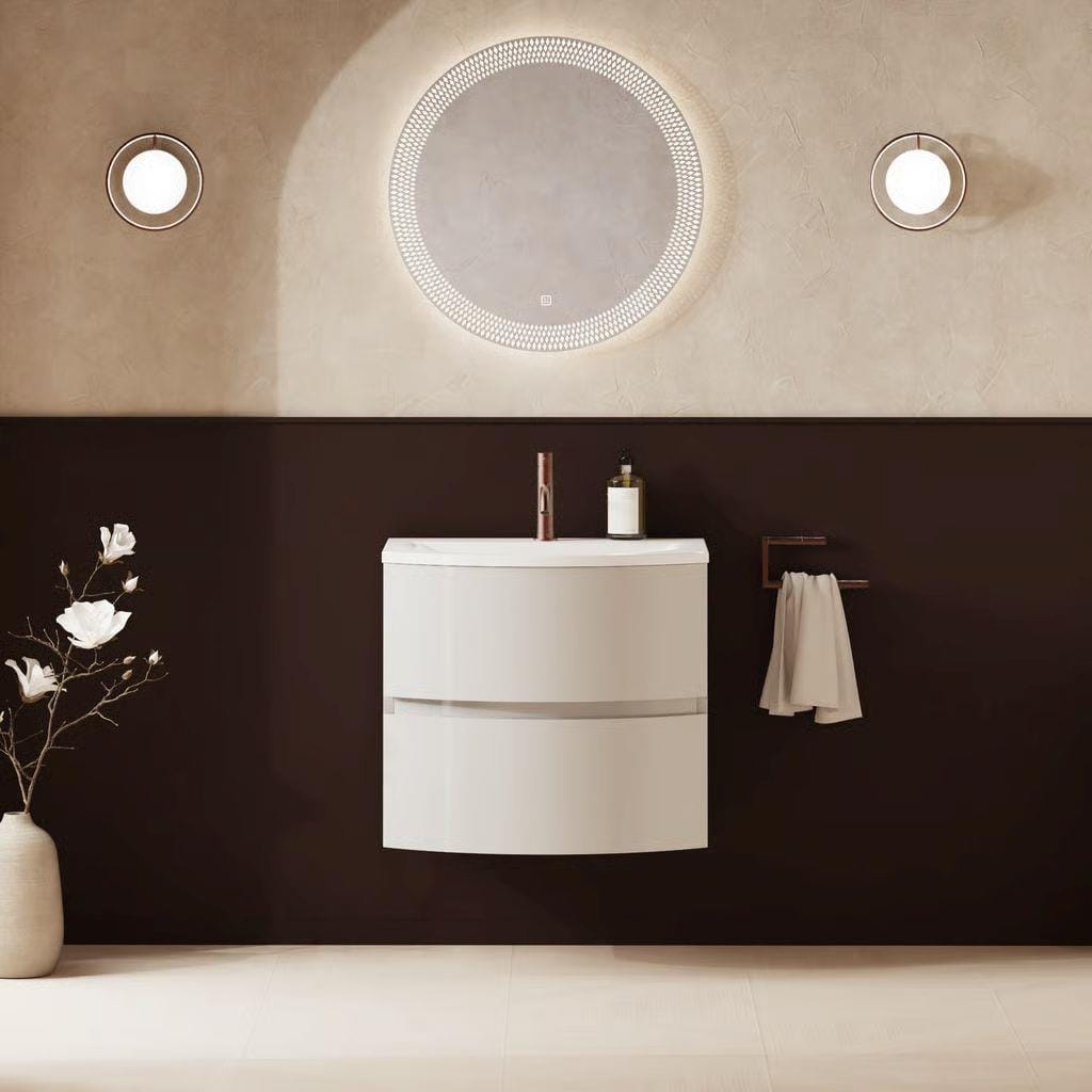 Crosswater Wall Mounted Vanity Unit 600mmm / White Gloss / Cast Mineral Marble Basin - 1 Tap Hole Crosswater Svelte Wall Hung Vanity Unit with Basin