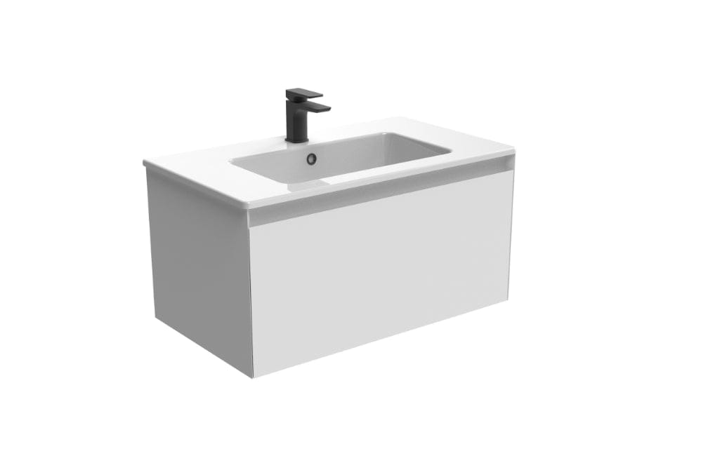 Saneux Wall Mounted Vanity Unit Matte White / 1 Hole Saneux Uni Vanity Unit With Basin - 800 x 470mm - One Drawer - Wall Mounted