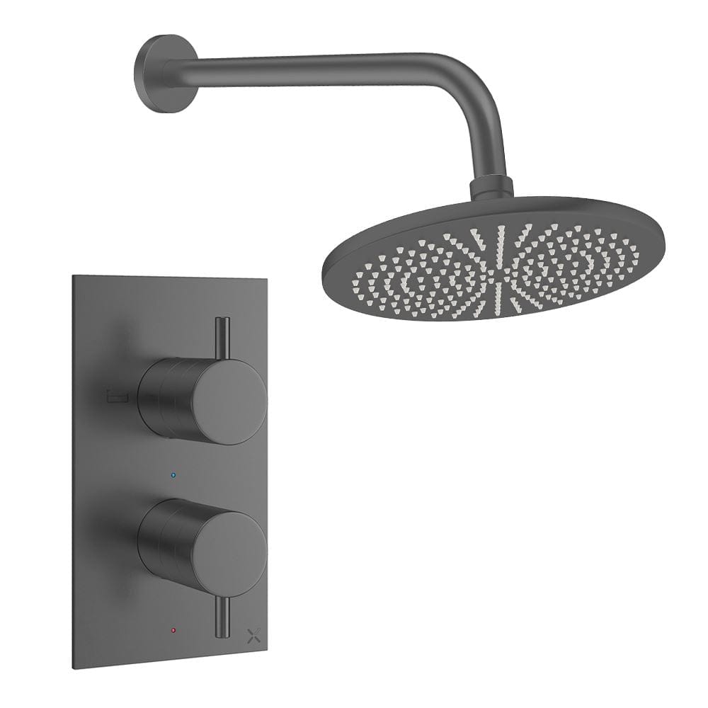 Crosswater Concealed Shower Set Slate / Wall Arm / 300mm Crosswater Design 2 Handle 1 Outlet Shower Set