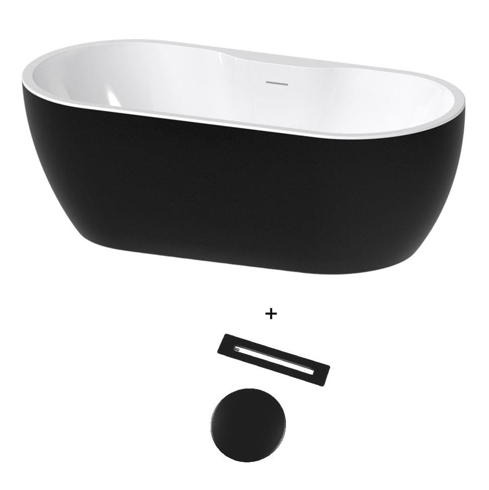 Aquarius Modern Freestanding Bath Black Aquarius Luxor Freestanding Soaking Bath Tub - 1650 x 745mm - Gloss Black