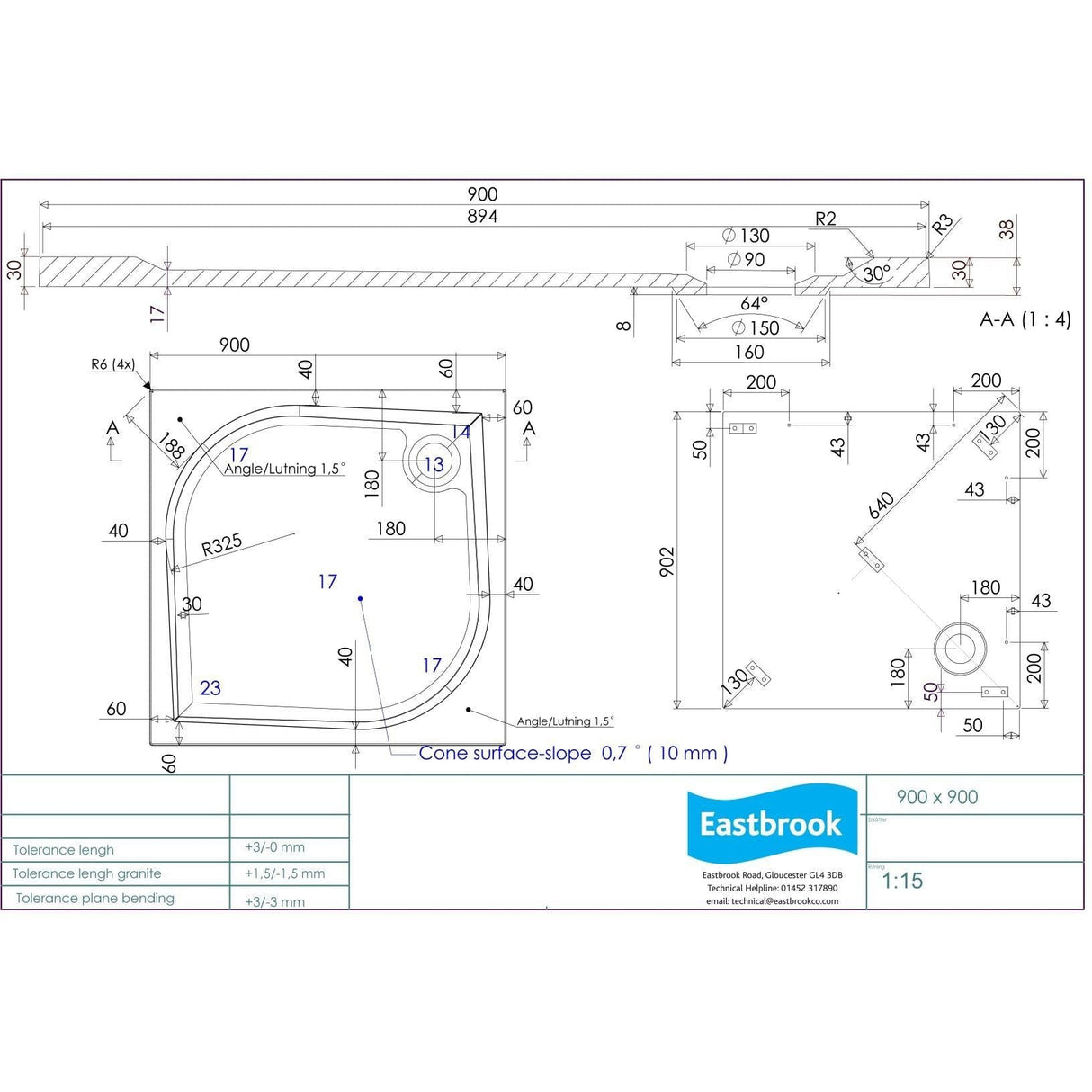 Eastbrook Square Shower Tray 900 x 900mm Eastbrook Vanguard Stone 25mm Square Shower Tray