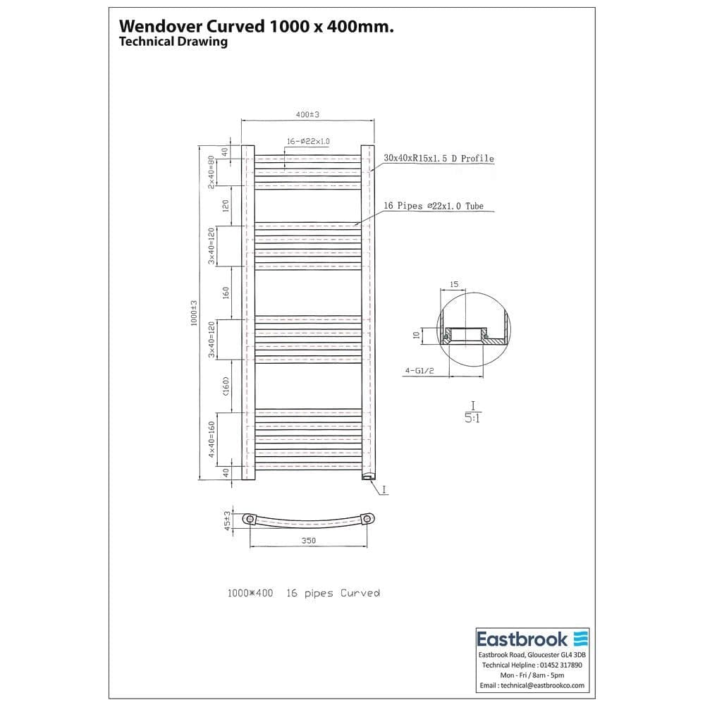 Eastbrook Wendover Curved Vertical Heated Towel Rail in Chrome