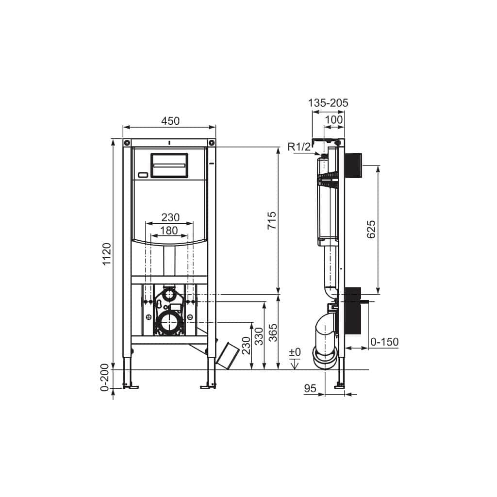 ROCA Wall Hung WC Frame ROCA Duplo S Full Height 1120mm Wall Hung Concealed Frame and Cistern