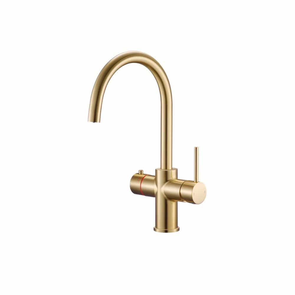 Aquarius Instant Hot Water Tap Brushed Brass Aquarius TrueCook 3-in-1 Instant Hot Water Kitchen Tap with Swan Spout