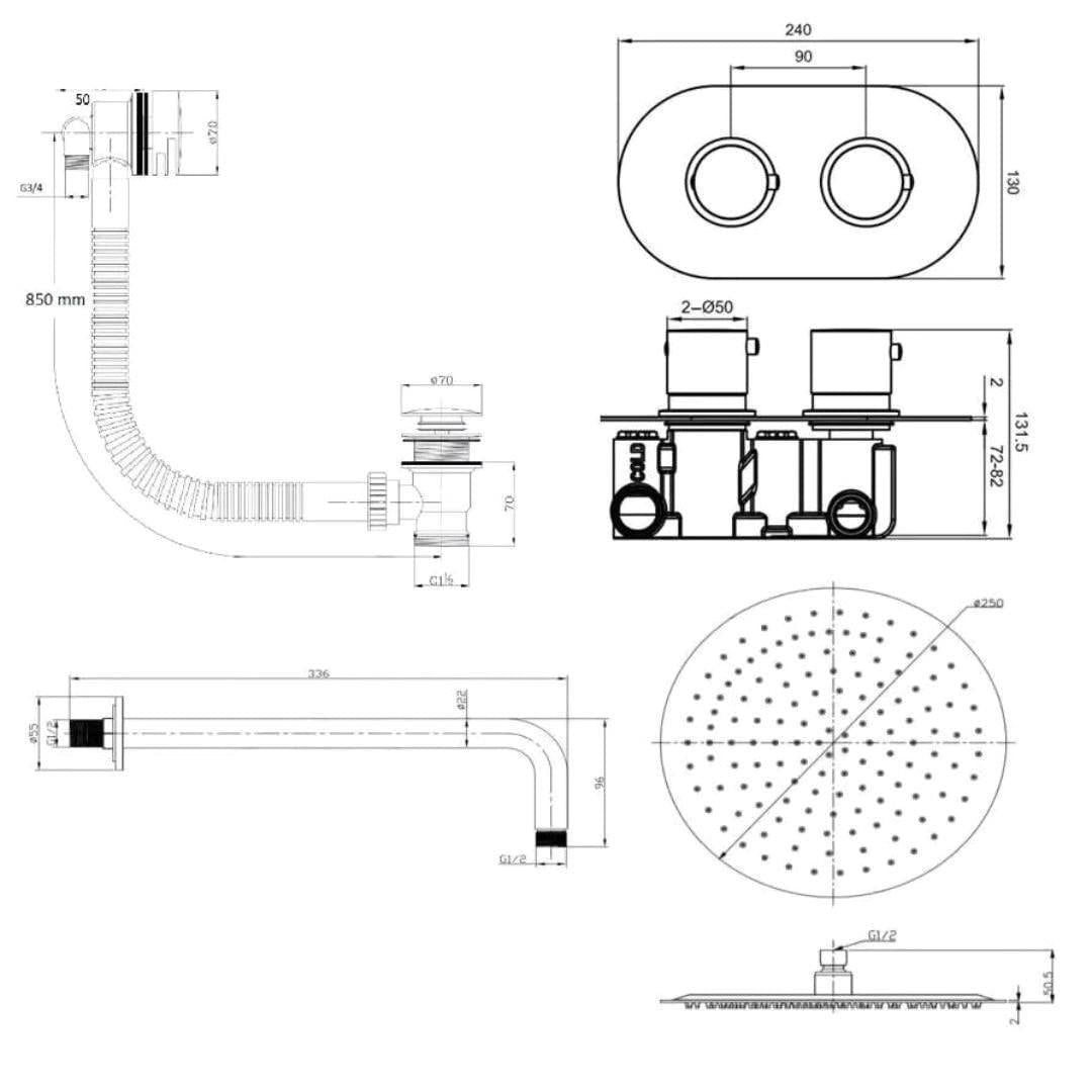 Aquarius Concealed Shower Set Aquarius RainLux Round 2 Outlet Overflow Filler Shower Bundle